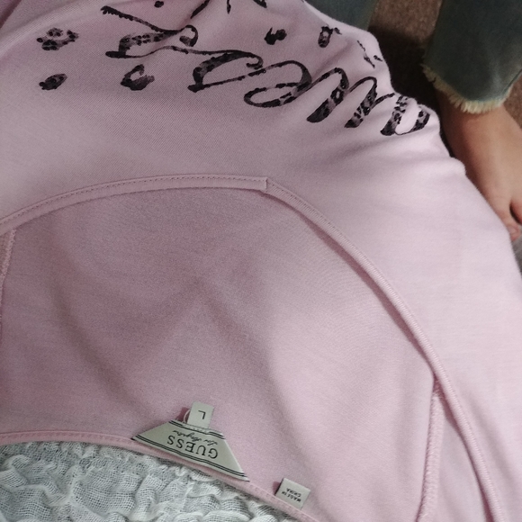 Guess ☆ Y2k Pink Soft Cheetah Bling Glitter V-Neck Long Sleeve Tunic Shirt L - Picture 4 of 11